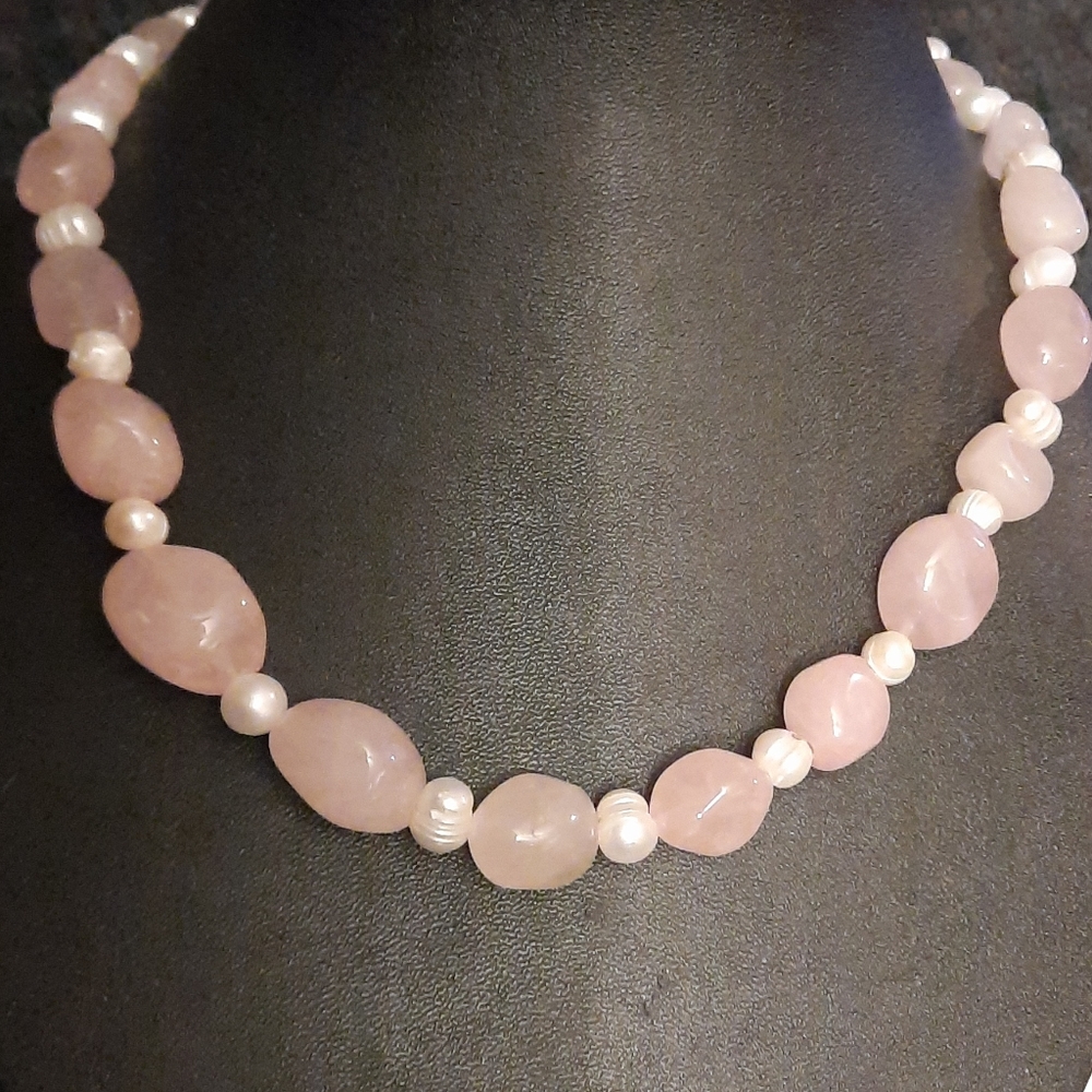 Classic Beauty Pink Quartz and Pearls Necklace